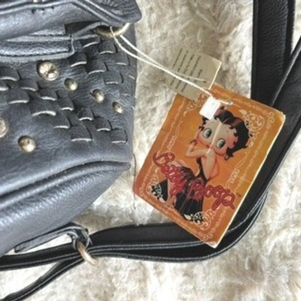 Betty Boop Black Woven Faux Leather Studded Satchel Crossbody Bag Y2K Retro